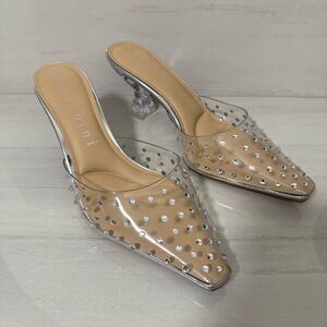 Gianni Bini Glam Clear Rhinestone Studded Women's Pointed Toe Mules Crystal